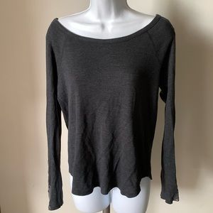AEO charcoal grey boatneck long-sleeve with lace detail on the sleeves